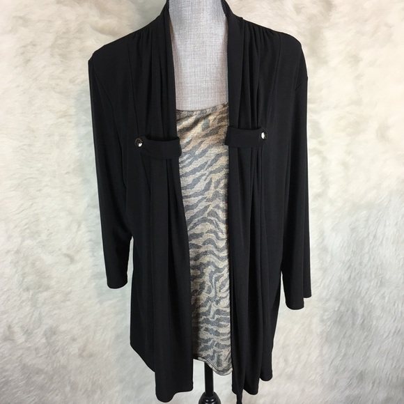 Notations Tops - Notations Size XL Layered Blouse Kimono Animal Print Connected Top Stretch